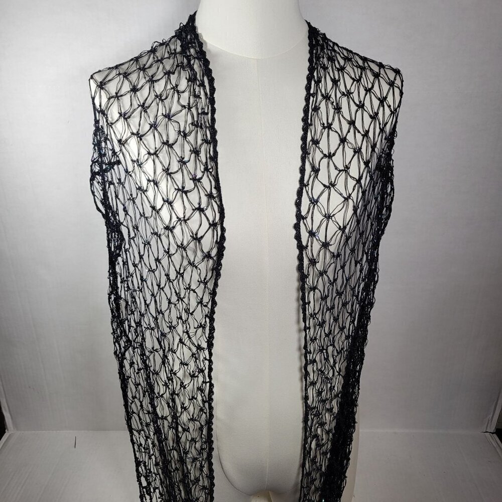 Chico's Beaded Crochet Elegant Special Occasion Rayon Fringed Wrap Shawl